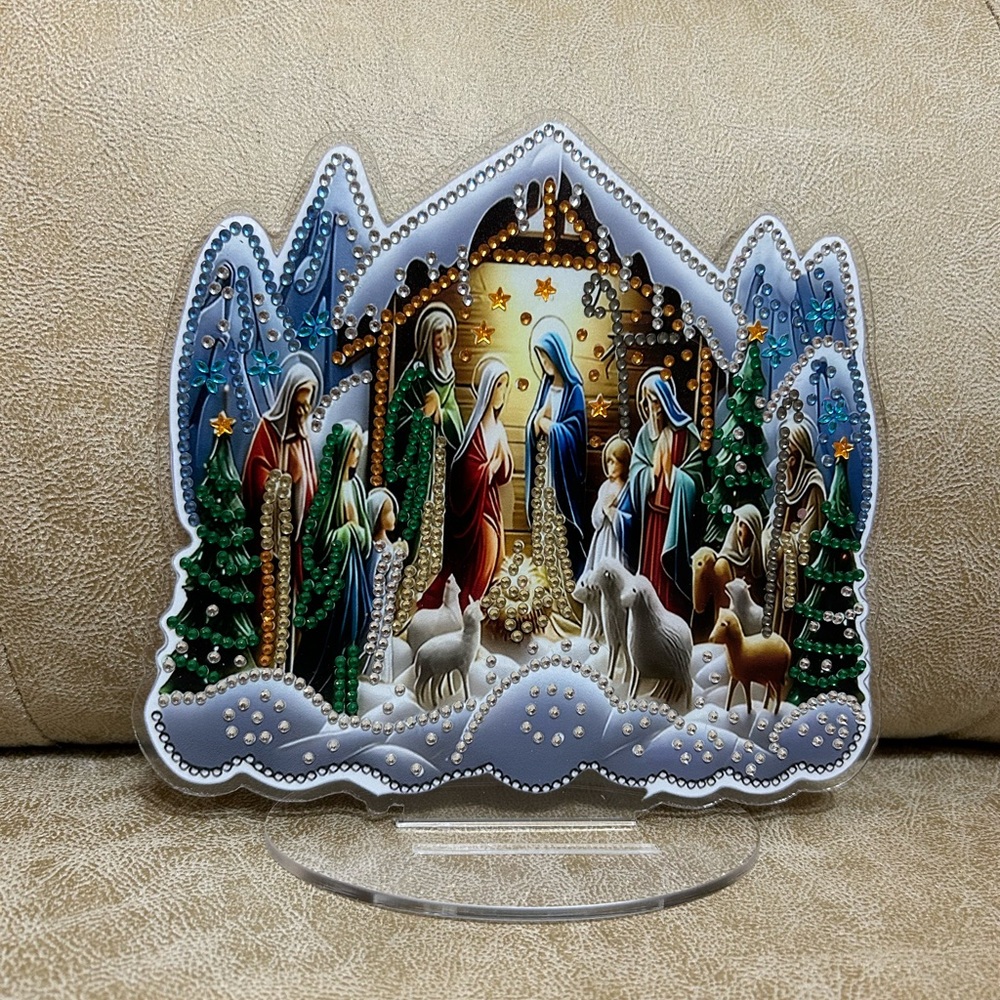 Blue and Green Nativity Scene Decor Accent